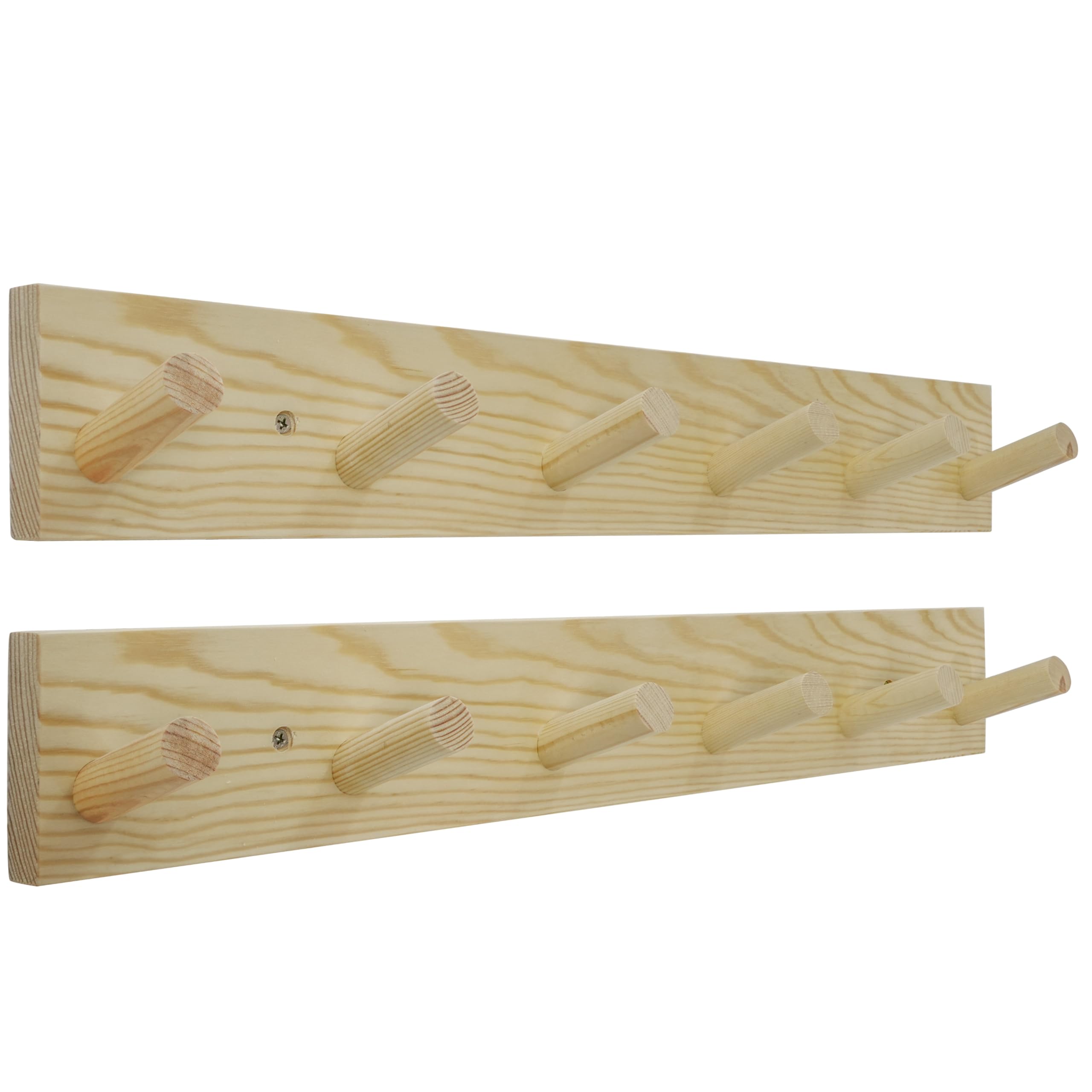 SKOLOO Wooden Coat Rack Wall Mount, Solid Pine Wood Coat Hooks with 6 Hooks, Pack of 2, Shaker Style Wall-Mounted Coat Hanger for Entryway, Hallway, Bathroom, Modern Minimalist, Natural