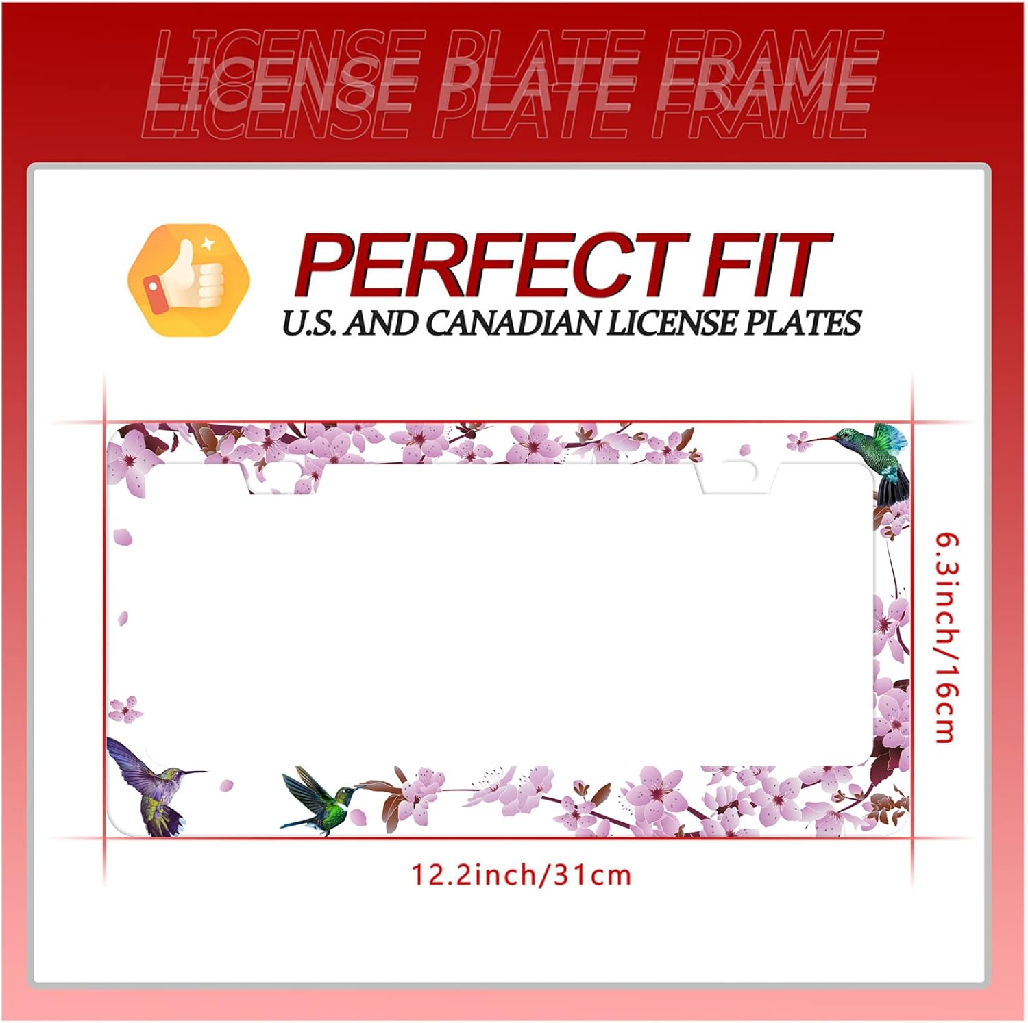 2Pcs Hummingbird Flowers License Plate Frame Beautiful Bird Floral Plate Holder Stainless Steel Auto Parts Colorful License Plate Decoration with 2 Screws Size 12.3" x 6.3" Men Women