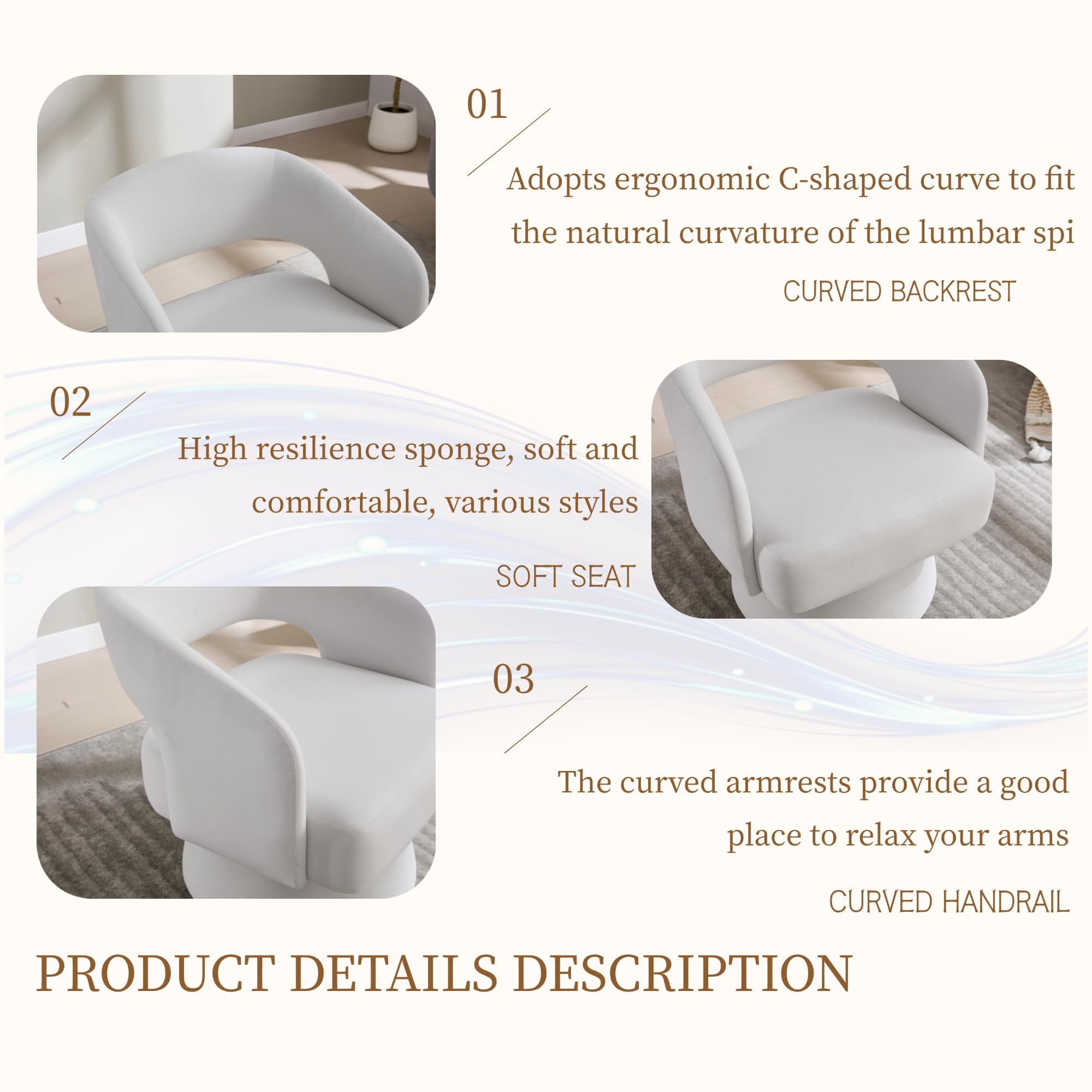 360° drehbarer Drehsessel & Polstersessel mit Samtbezug – Loungesessel & Rundfaßstuhl, weiche Schaumpolster, ergonomische Rückenlehne, Metall-Drehfuß, für Wohnzimmer & Schlafzimmer, Beige