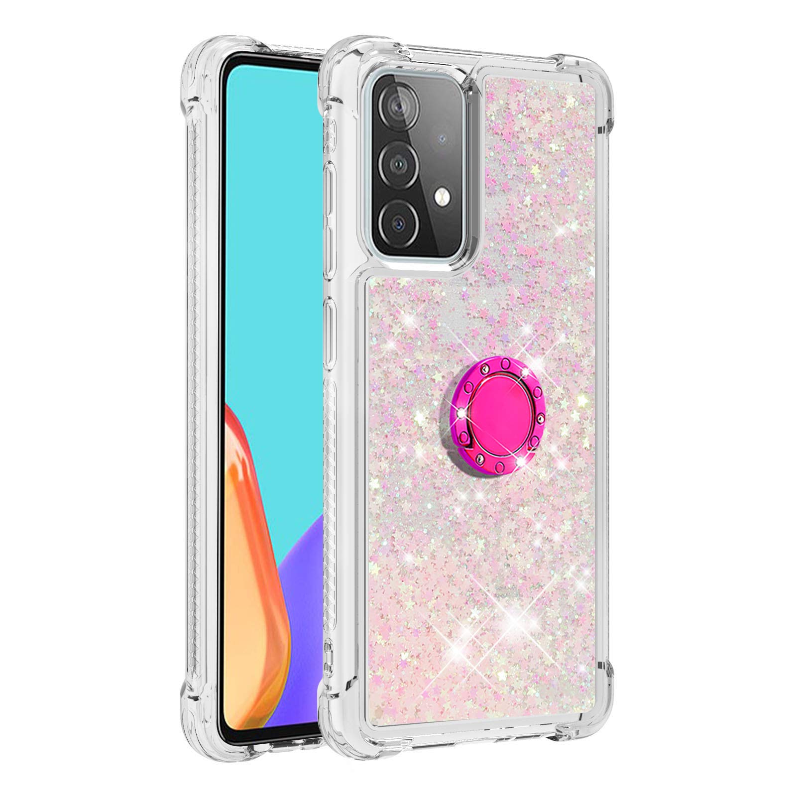 Transparent Liquid Case for Galaxy A52 5G with Ring Holder, Silicone Phone Case Glitter Floating Liquid Cover Slim Bumper Case Sparkly Back Case Resistant Hard Compatible with Samsung Galaxy A52 5G