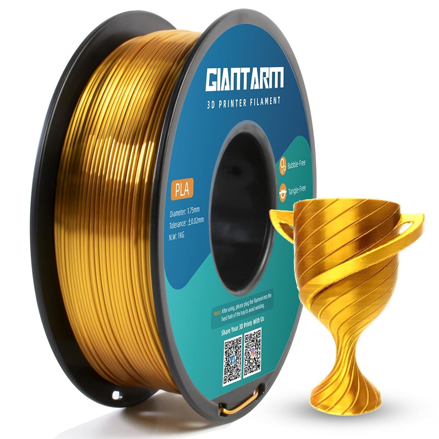 GIANTARM Silk PLA Filament 1.75mm, 3D Drucker Filament PLA 1kg Spule, Silk Gold