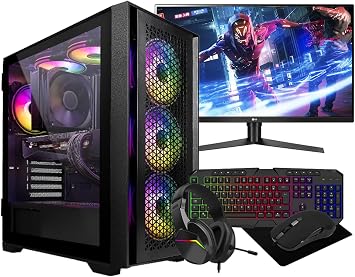 Gaming PC Bundle   RTX 3050 Graphics Card   Intel Core i7   16GB RAM   256GB SSD+1TB HDD   500W 80+ PSU   Black RGB Gaming Case   WIFI   Windows 11   22  Monitor Bundle