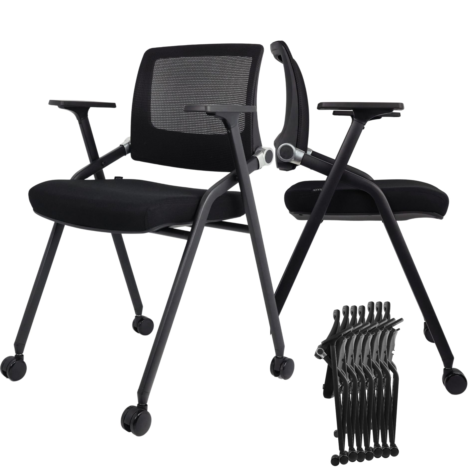 10 Pack Foldable Office Chairs with Wheels, Mesh Back, Arms and Portable - Folding Office Chairs Stackable for Conference Room Chair, Office Guest &