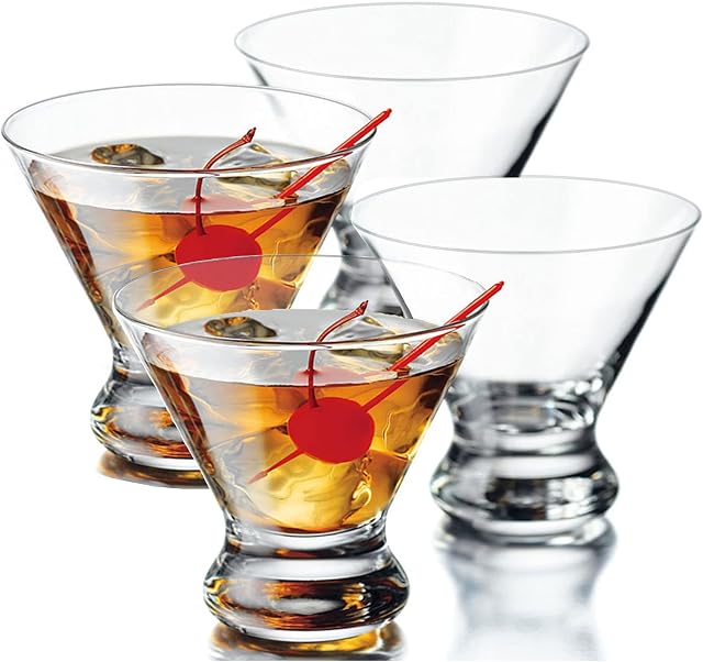 YAWALL Martini Glasses Set of 4, 8.5 Oz Stemless Cocktail Glasses for Martini, Margarita & More, Lead-Free Crystal Heavy Base Dessert Glassware Home Bar Use, Housewarming Party Gifts