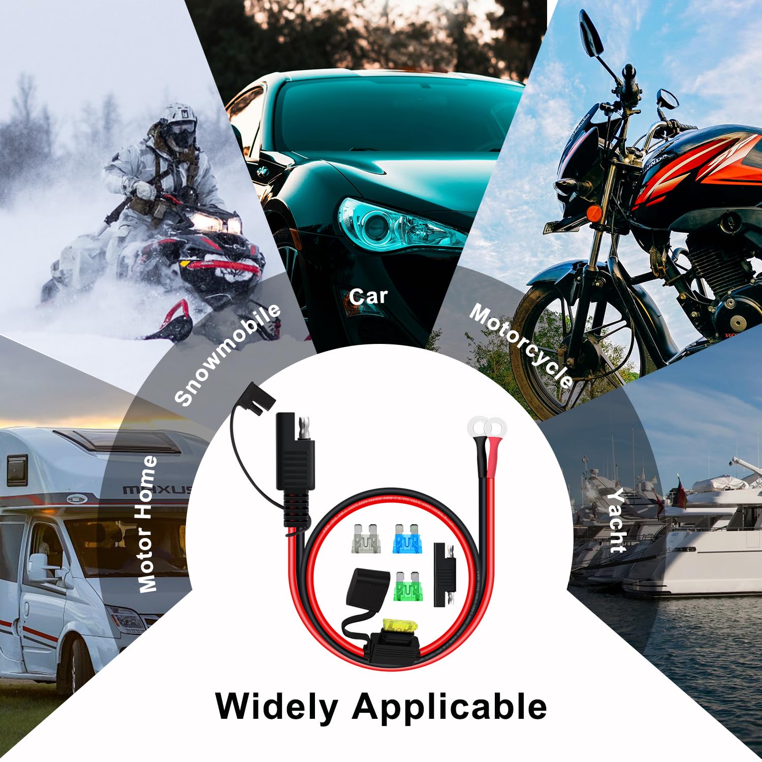 Connettore Cavo SAE 12V Terminale della Batteria 10WG Cablaggio Terminale SAE a O Ring con Fusibile per Ricarica di Batterie per Auto e Moto (1 m)