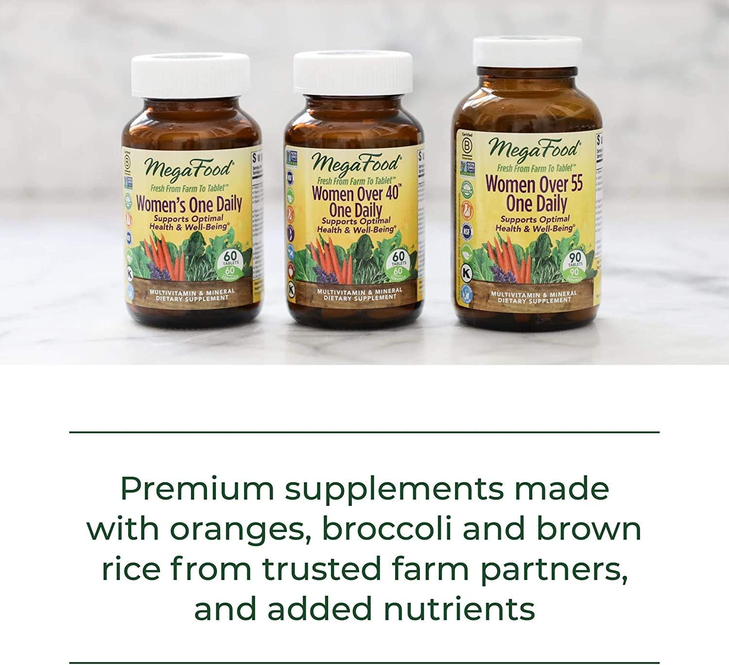 MegaFood Women's 55+ One Daily - Multivitamin with B, C & D vitamins, Folate, Biotin - Non-GMO, Gluten-Free, Vegetarian, & Made without Dairy and Soy - 120 Tabs