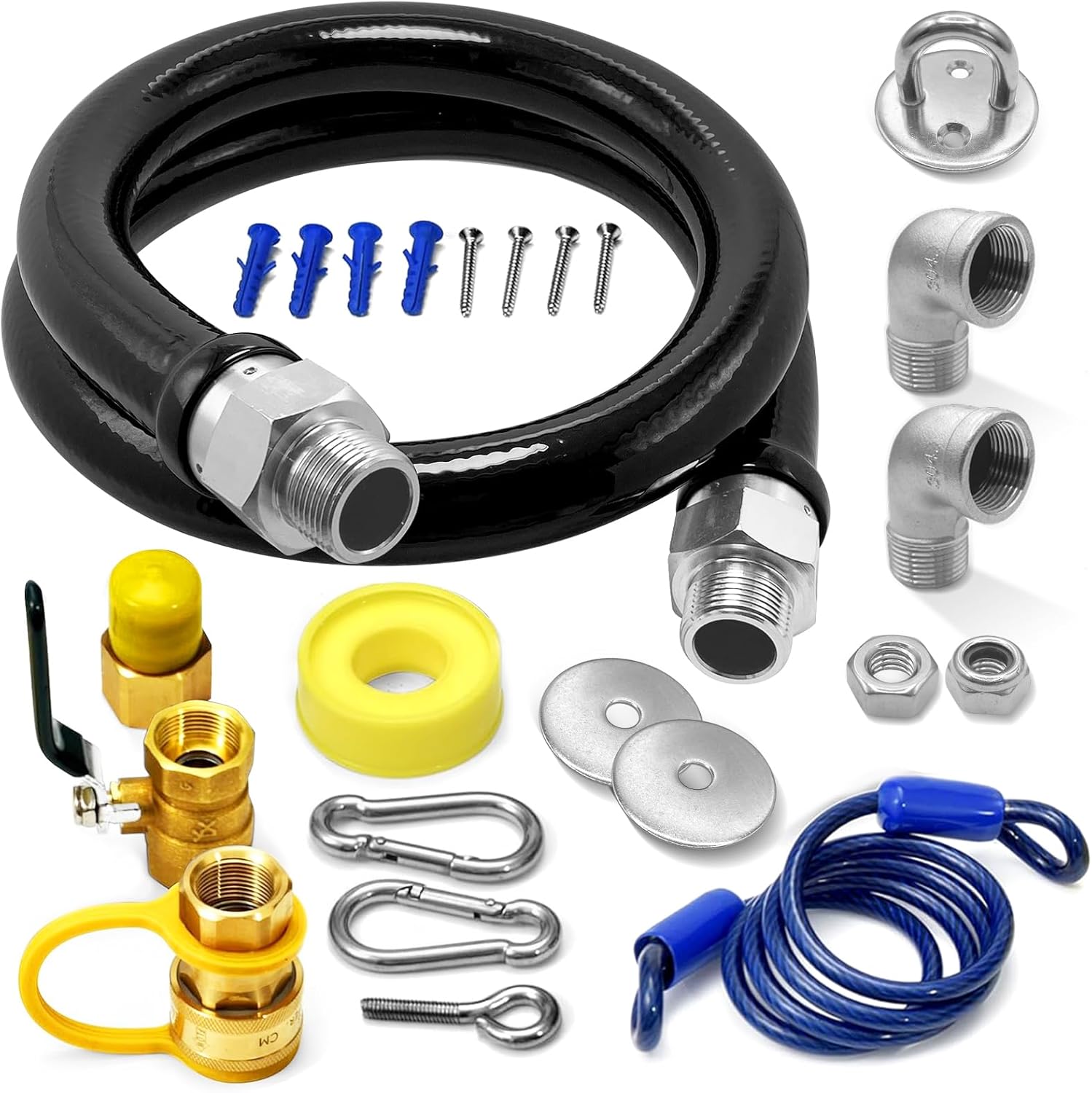 1675KIT48 Safety System Kit, 48" Mobile Gas Hose Connector with 2 Elbows, 3/4" Quick Disconnect, 3/4" Gas Flex Line & Gas Valve, Quick Connect & Disconnect for Commercial Kitchen Equipment.