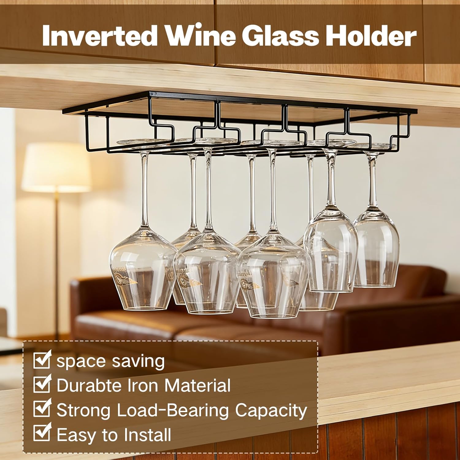 4-Tier Under Cabinet Wine Glass Rack - Stemware Storage Hanger with Suspension Design for Kitchen, Bar, Cabinet