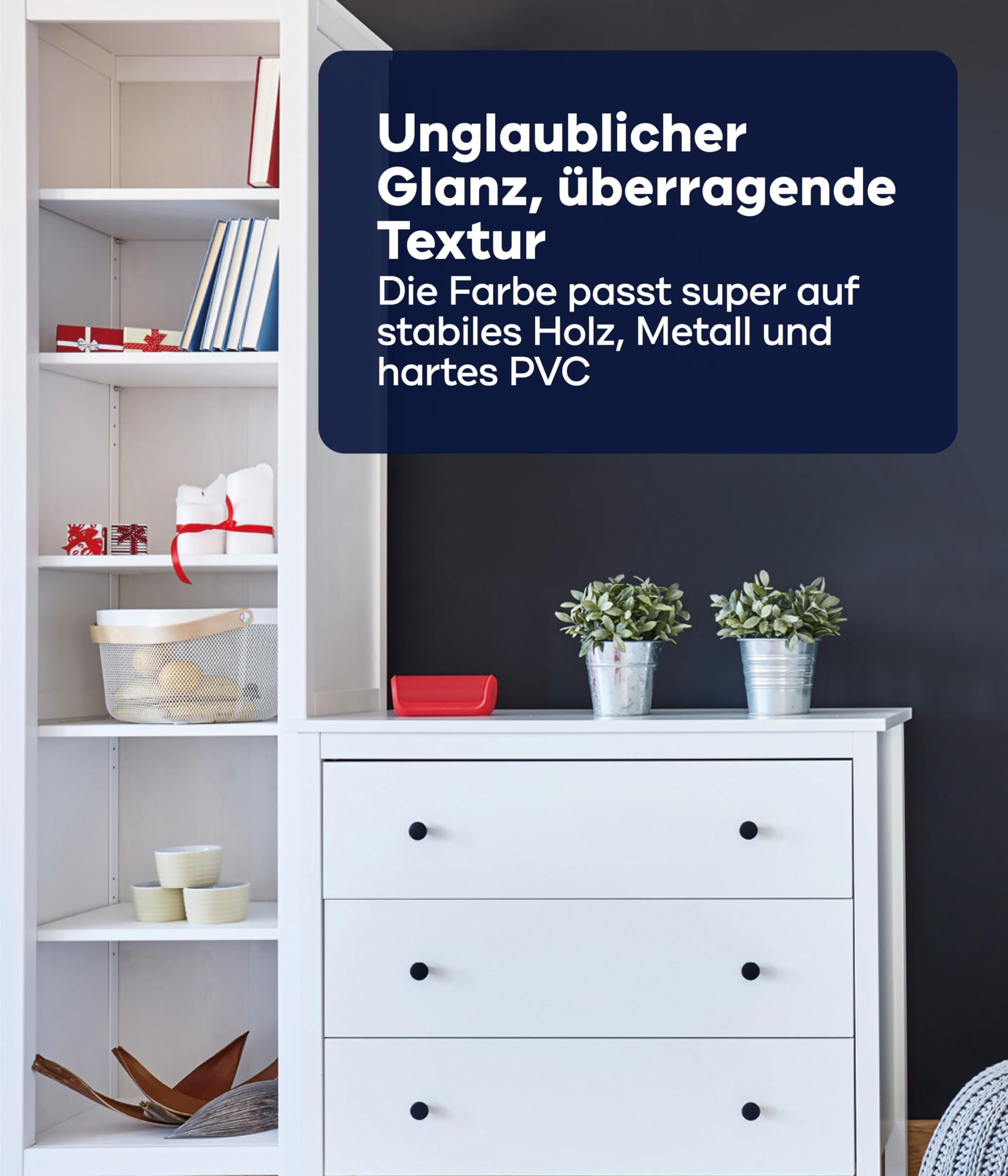 plid® Smalto per Mobili Lucido 2,25L Bianco - Per legno interno & esterno, sicuro per giocattoli, resistente alle intemperie - Protezione durevole per mobili e superfici in le