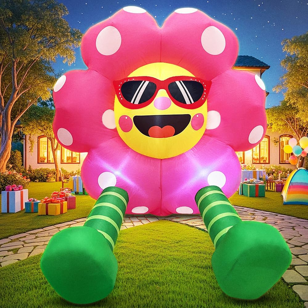 4FT Spring Inflatable Sunflower Outdoor Decoration Blow up Flower Yard Decoration, Built-in LED Lights for Spring Easter Yard Garden Lawn Party