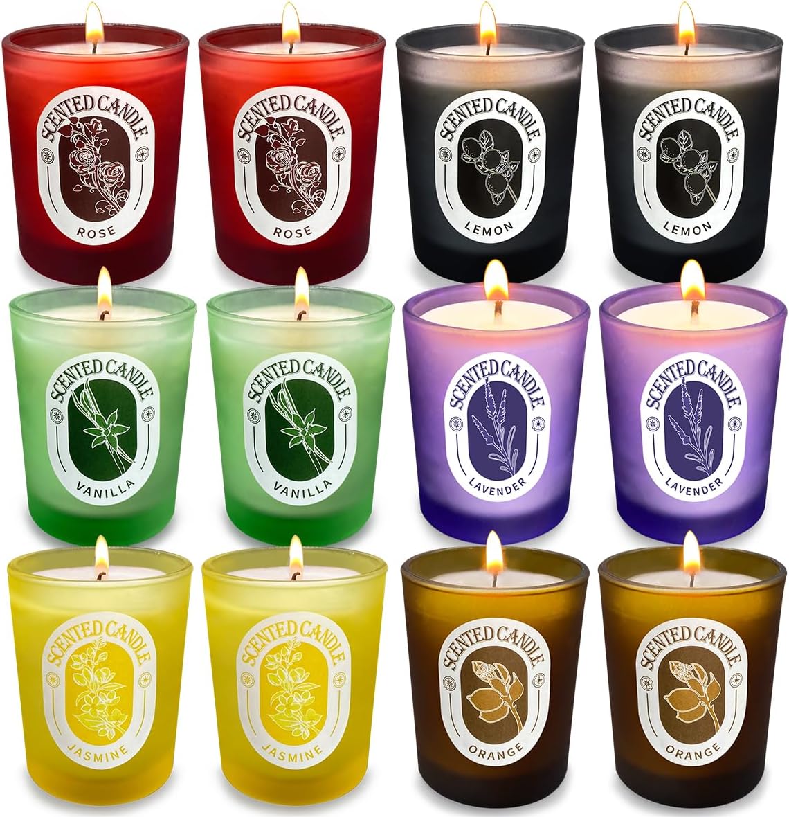 12-Pack Scented Candle Set -Multi Color Jar Candles, Aromatherapy Soy Wax, Natural Long-Lasting Candles for Home, Relaxation, Gifts, and Meditation