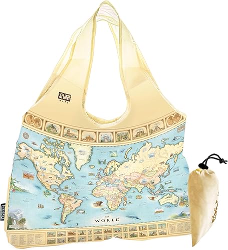 Miniatura 21 de Xplorer Maps Bolsa con asas – Bolsa de compras reutilizable para comestibles, plegable y lavable de nailon, resistente y compacta