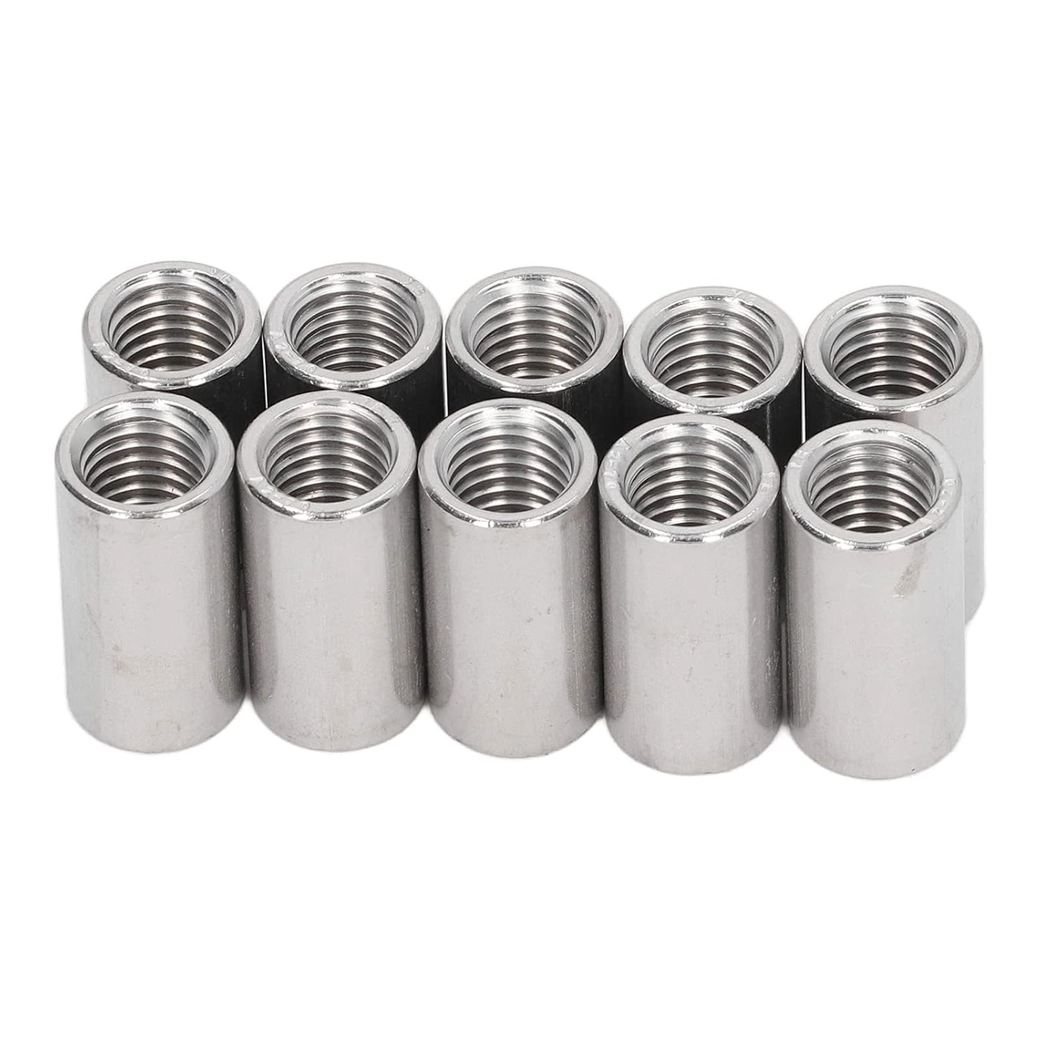 Pack of 10 M12 x 1.75-Pitch 30mm Length Round Coupling Nut 304 Stainless Steel Female Fully Threaded