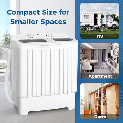 Miniatura 8 de COSTWAY Lavadora portátil, doble tina de 20 libras de capacidad, lavadora compacta de lavandería (12 libras) y giratoria (8 libras), diseño