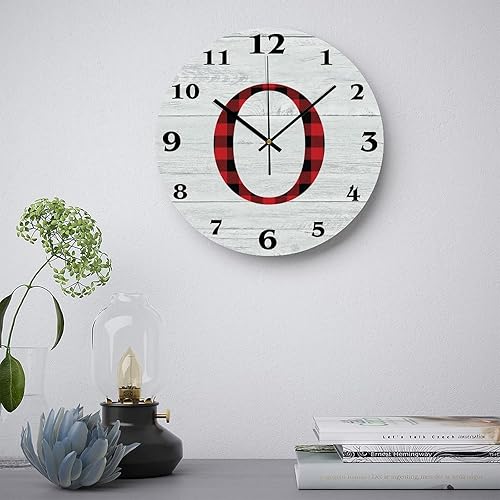 Miniatura 3 de Reloj de pared con letra inicial de Papá Noel rojo de Navidad 12 pulgadas silencioso sin tictac con monograma personalizado decorativo para sala de