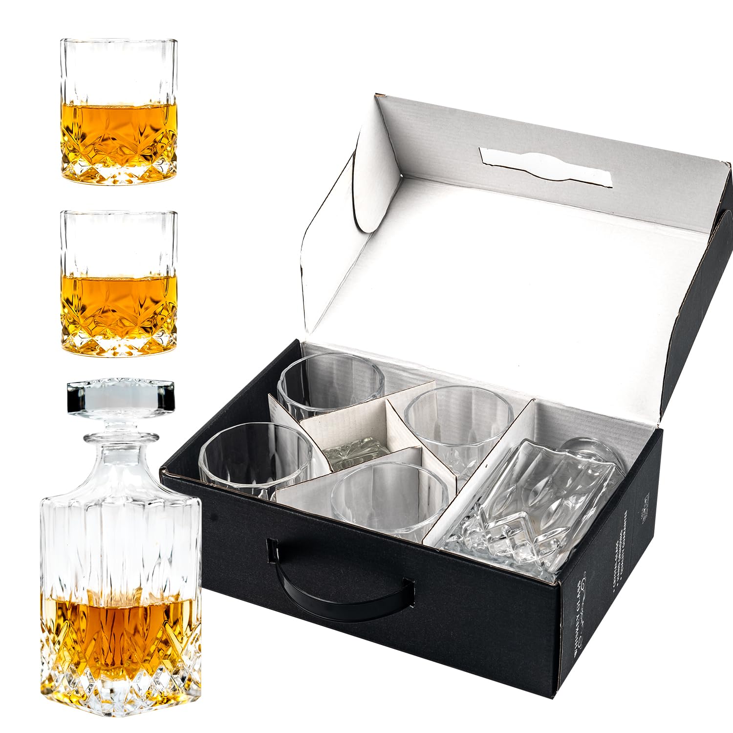 Set Decanter E Pietre Fredde Whisky Lusso AMERIGO Set Regalo Whisky Di Lusso - Decanter, Bicchieri E Pietre Refrigeranti Regali Per Lui