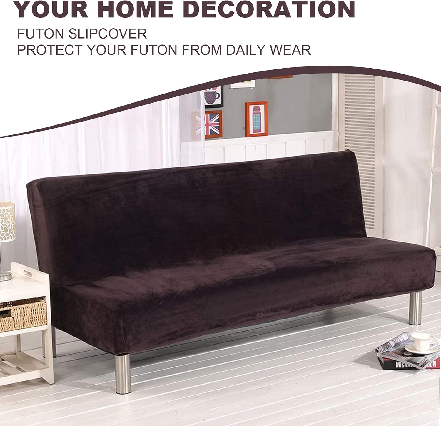 Plush Sofa Cover Armless Sofa Slipcover Stretch Velvet Sofa Bed Cover Protector Elastic Spandex Modern Simple Folding Couch Futon Cover