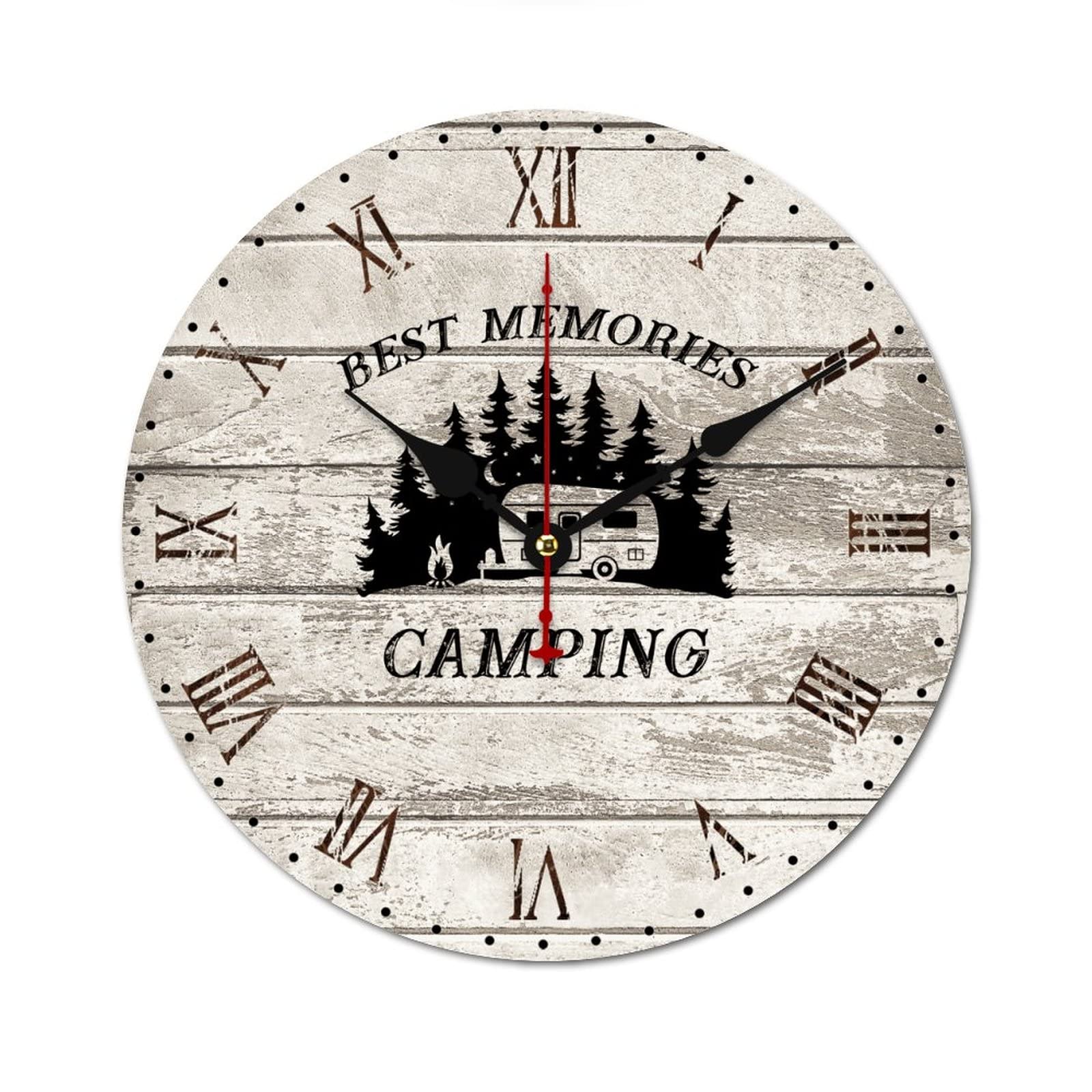 Horloge murale de camping grand format 38 cm au style rustique et rétro vieilli