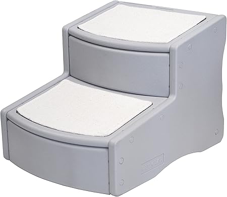 Pet Gear Easy Step II Pet Stairs, 2 Step for Cats/Dogs up to 150 Pounds, Portable, Removable Washable Carpet Tread, No Tools Required, Light Gray (AM9720EGU)