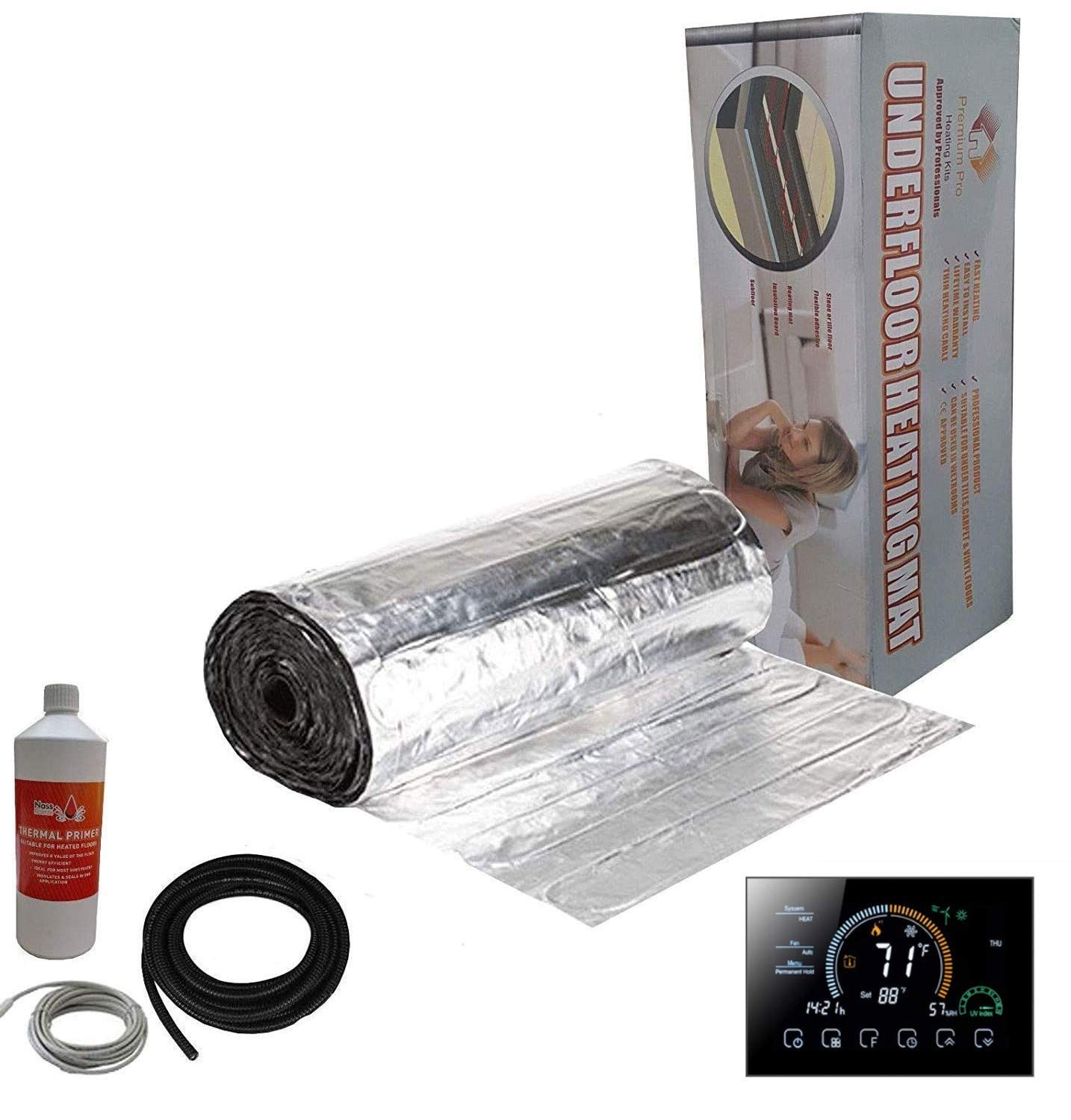 Nassboards Premium Pro Elite - Electric Underfloor Pro Elite Foil Heating kit 150w - 14m² - Black Smart WiFi Thermostat