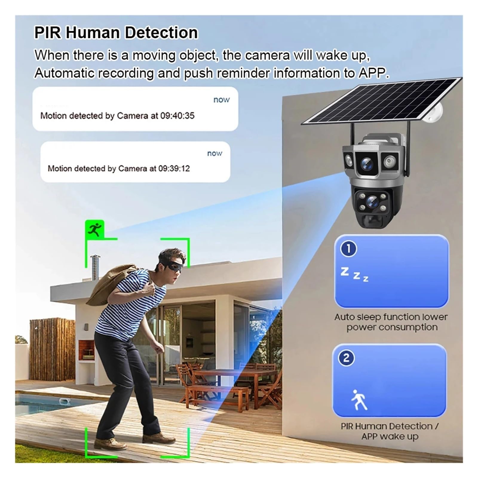 Caméra WiFi 4G Solaire à Double Objectif 12MP 6K