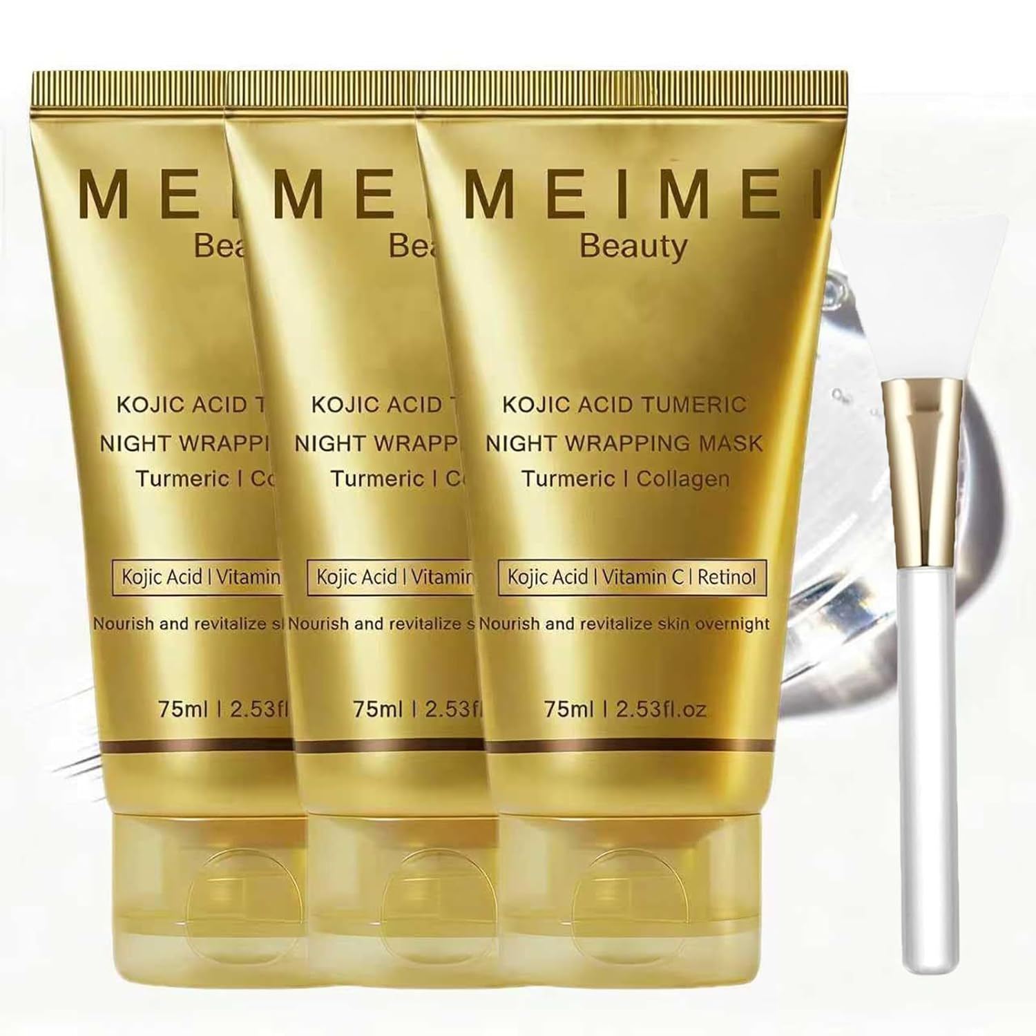3PCSMeimei Beauty Turmeric Overnight Peel Off Mask, Turmeric Collagen Night Wrapping Hydration Mask,Deep Nourish Moisturizing & Firming,2.53 fl.oz (3PCS)
