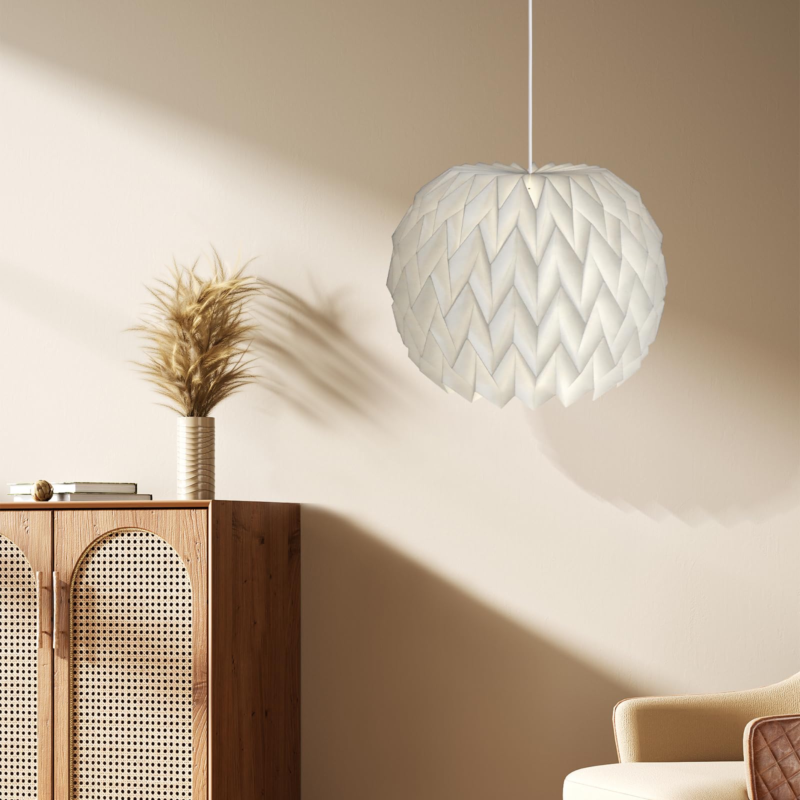 Abażur papierowy origami z oprawką lampy E27 z kablem lampa baldachimowa biała do nowoczesnej dekoracji artystycznej salonu, jadalni, sypialni, biblioteki, nordycki papier kreatywny