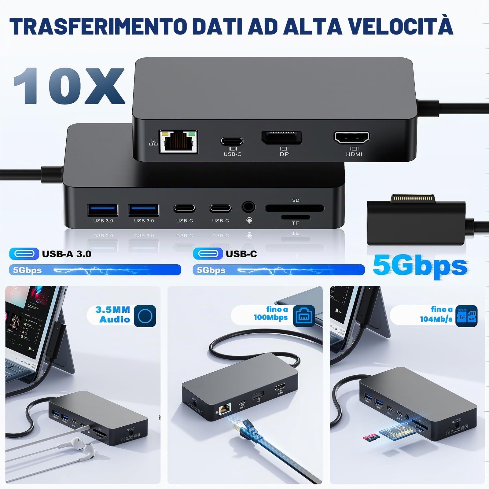 Nuovo Microsoft Surface Dock 2 con 120W Adattatore Alimentazione,12 in 1 Microsoft Docking Station Triplo Display 4K@60Hz HDMI+USB C+DP per Surface Pro 12/11/10/9/8/X/7/6/5/4/3,Laptop 7/6/5/4/3/2/1/Go