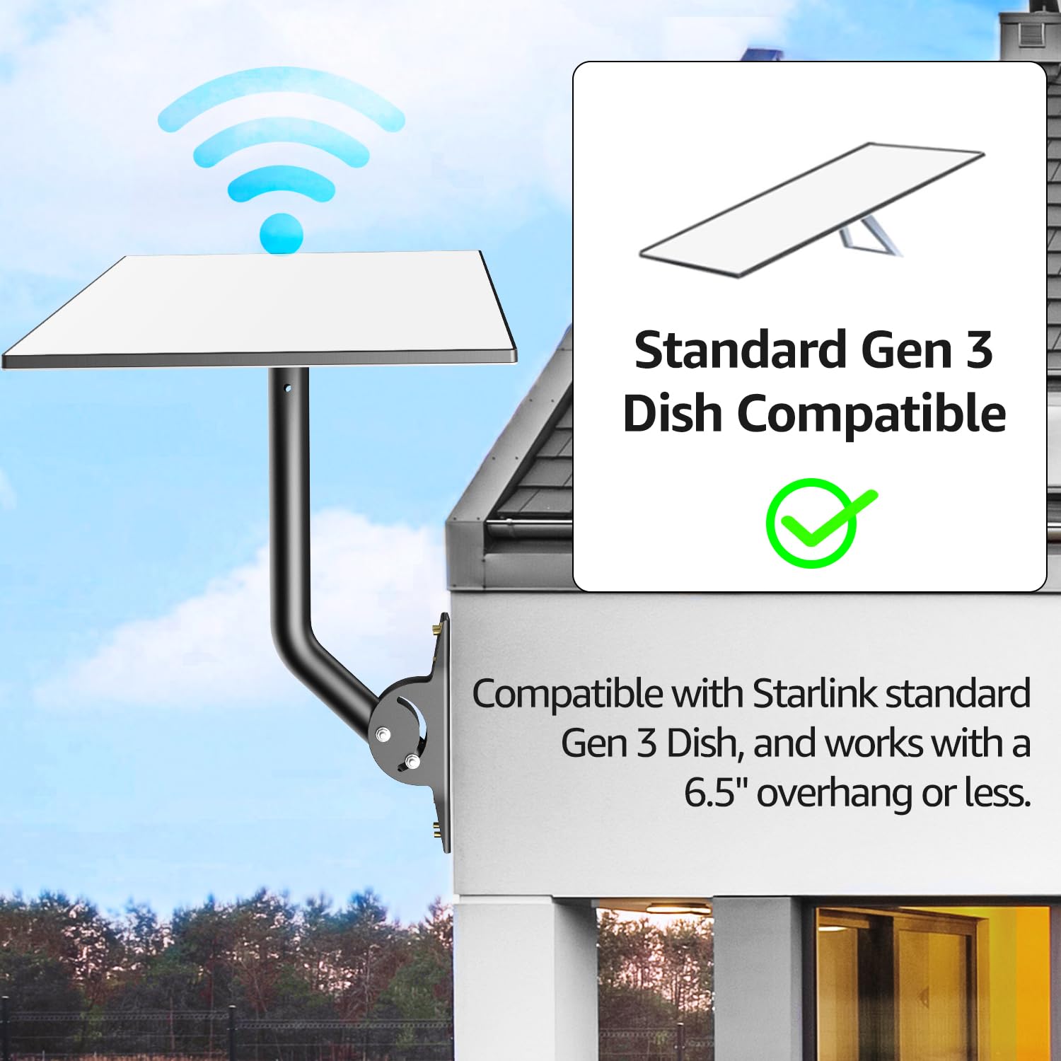 Starlink Gen 3 Mount, Adjustable Angle Starlink Roof/Wall Mount with Pipe Adapter , Star Link Mounting Kit Gen 3 for Standard Dish, Includes Screws for Stone or Wooden Walls