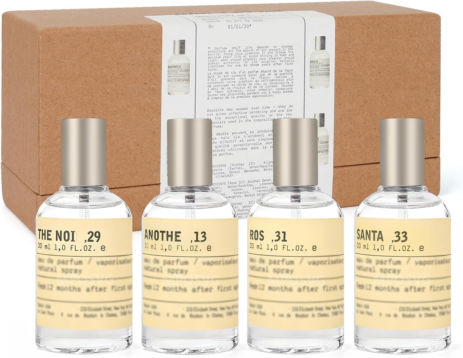 Mini Perfume Samples Set for Women & Men | 4 × 30 ml Eau de Parfum Gift Set, 33-Sant + 13-Anoth + 29-The Noi + 31-Ros | Sandalwood Long-Lasting Fragrance for Travel, Party, Work