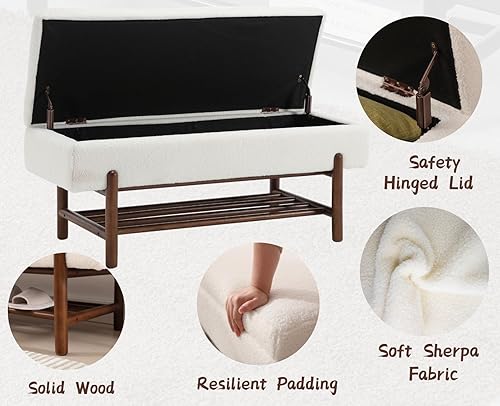 Miniatura 3 de CIMOTA Banco de almacenamiento de entrada para dormitorio, banco otomano de sherpa al final de la cama, con almacenamiento de zapatos de madera para