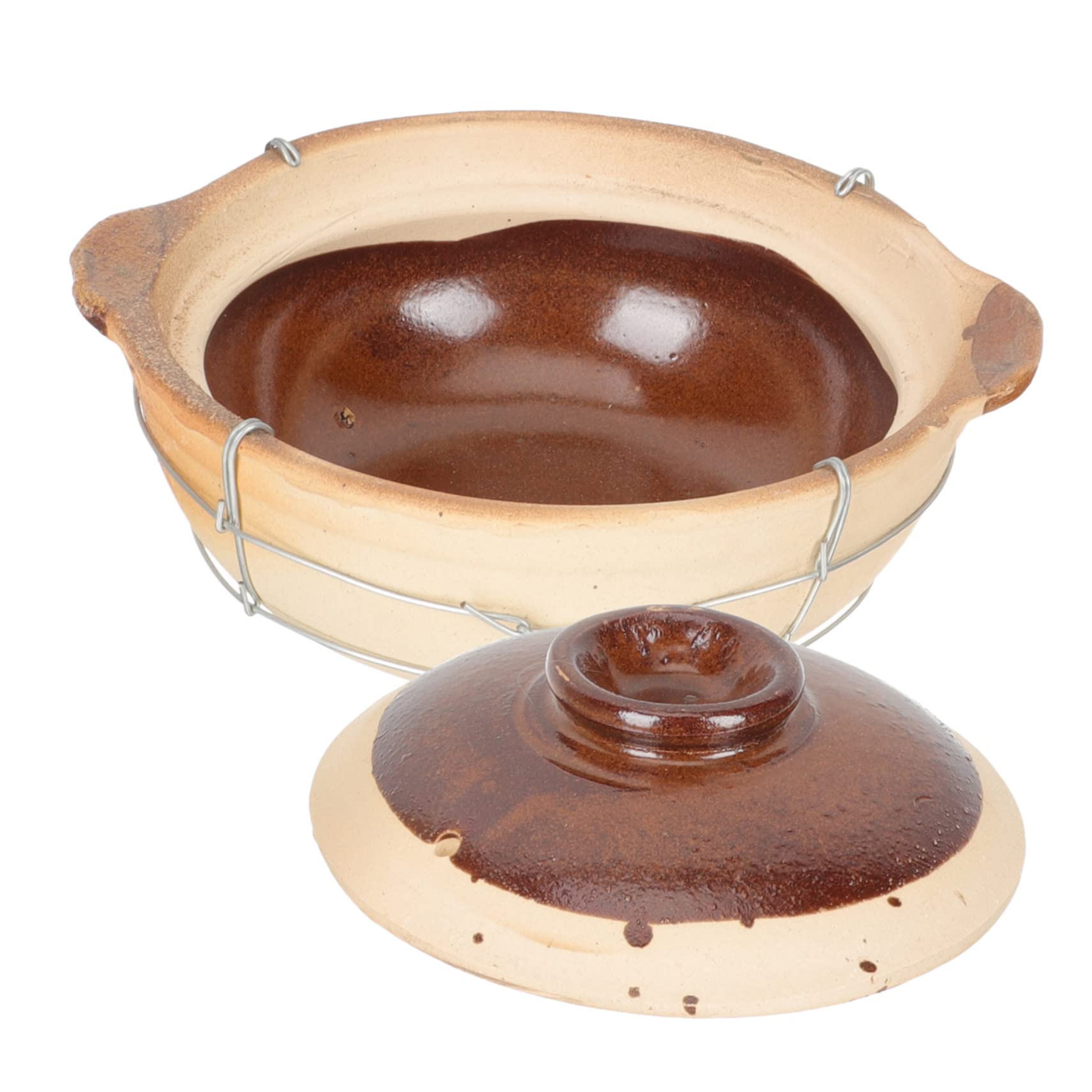Casseruola in Terracotta da 0,5l con Manico, Pentola per Stufati e Zuppe, Superficie Liscia Monoblocco con Coperchio Sfiato, Utensile Essenziale per Cucina Casalinga