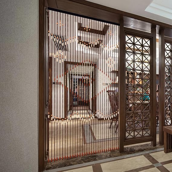 Natural Wood Bamboo Beaded Curtain Screen Wooden Bead Curtain Decorative Kitchen Door Stirp 208x90CM