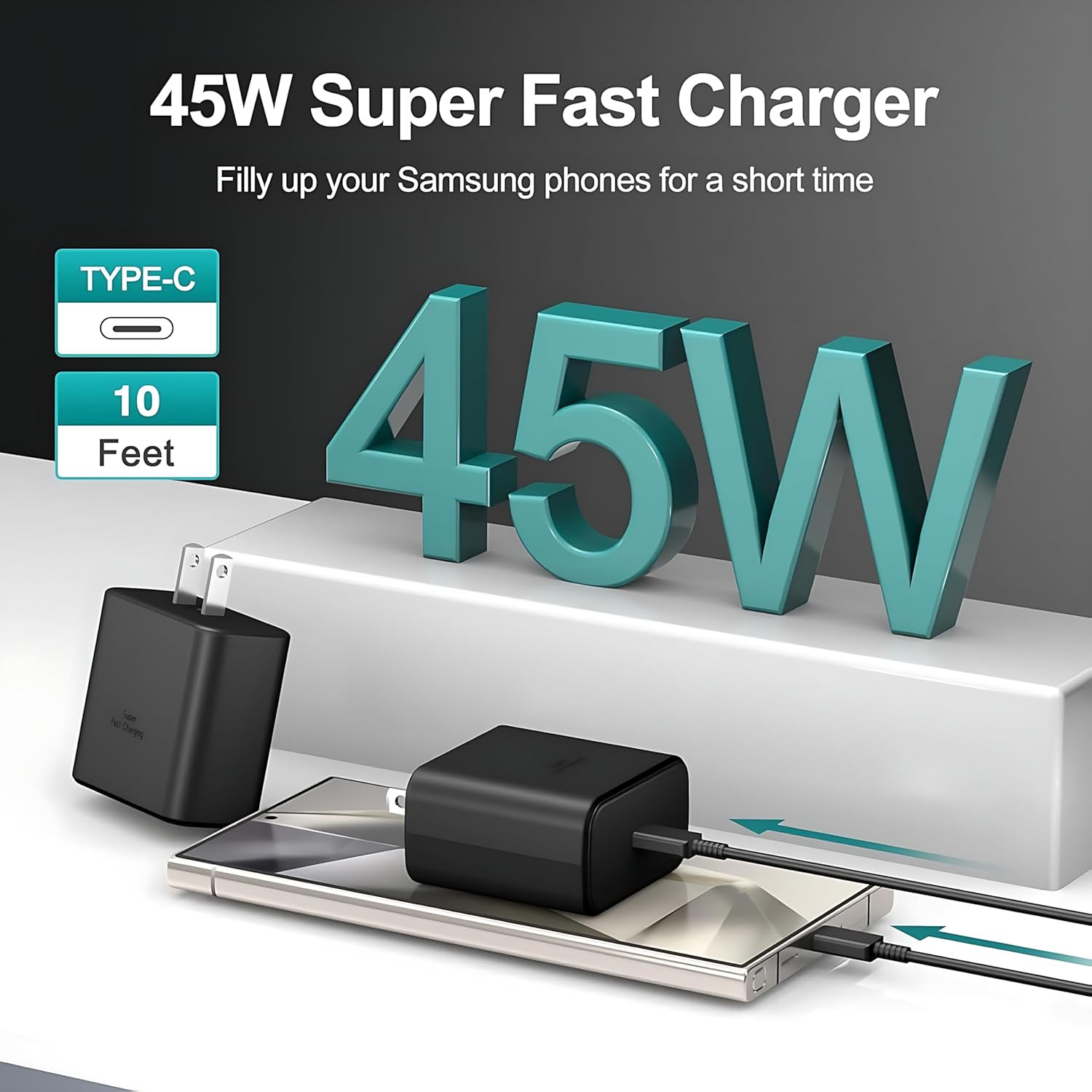 Samsung Super Fast Phone Charger Compatible,45W USB C Fast Charger Samsung Charger Fast Charging Cable 10FT Type C Charge Cord for samsung Galaxy S25 Ultra/S25+/S24 Ultra/S24/S23/S22/S21/S20 Note20/10