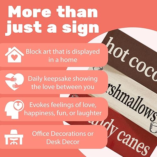 Miniatura 8 de Juego de 3 piezas de bloques de madera de malvaviscos de chocolate caliente, decoración navideña para barra de cacao caliente o estante de