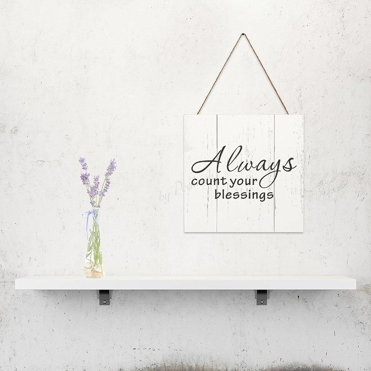 Always Count Your Blessings Wood Wall Decor Plaque Sign Farmhouse Rustic Wall Decoration Hanging Sign with Rope 12"x12", Black