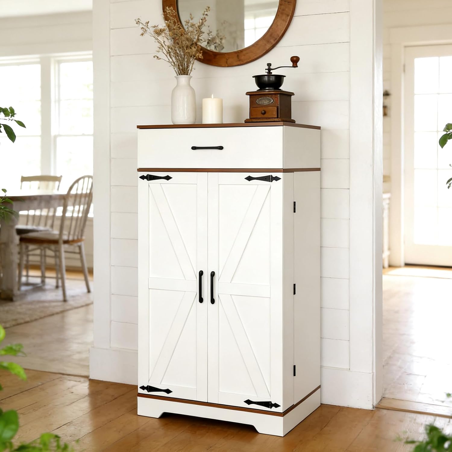 CypherX Sideboard Buffet Cabinet with Storage, Kitchen Coffee Bar Cabinet with Drawer and 2 Adjustable Shelves, Short Storage Pantry Cabinet Buffet Sideboard with Door for Kitchen, Living Room, Brown