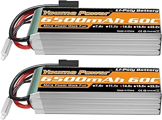 Youme 4S Lipo Battery, 14.8V Lipo 4S 6500mAh 60C with TRX Adapter for Maxx X-Maxx RC Buggy Truggy Crawler Monster Car Truck Helicopter Airplane (2Packs)
