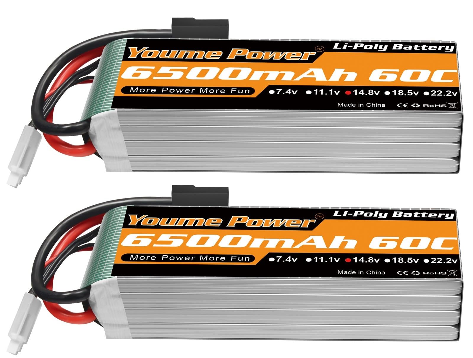 4S RC Lipo Batería 14.8V 6500mAh Lipo Batería 60C con conector Tr funda suave compatible con Maxx X-Maxx RC Buggy Truggy Crawler Monster Truck Vehículo Drone Helicóptero Avión (2 paquetes)