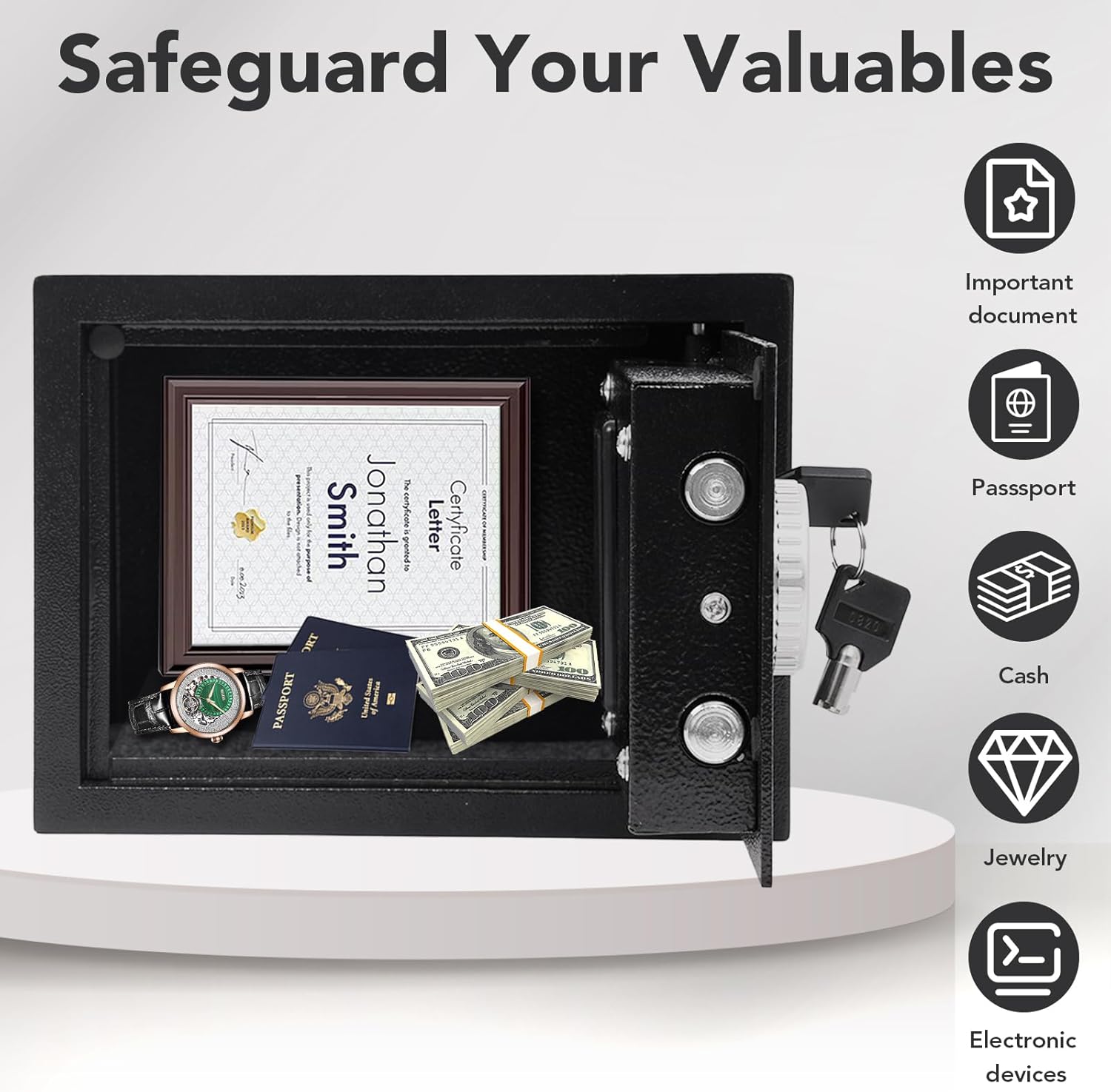 Safe Box 0.43 Cubic Feet Steel Security with Digital Keypad-Electronic Safe for Home Office Hotel Business, Gun Safe for handgun,Cash & Jewelry & Documents, 2 Emergency Keys Included(BLACK)