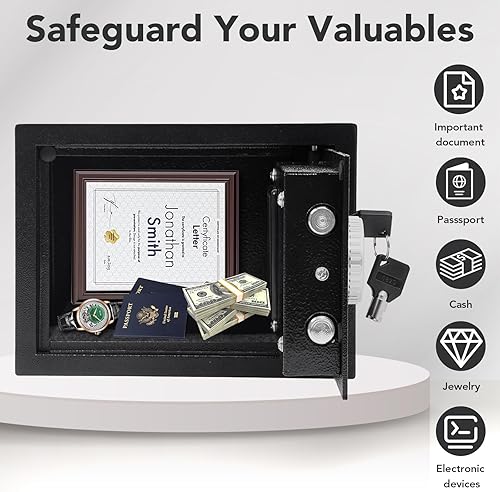 Miniatura 4 de Caja de seguridad de acero de 0.43 pies cúbicos con teclado digital, caja fuerte electrónica para el hogar, oficina, hotel, negocios, dinero en