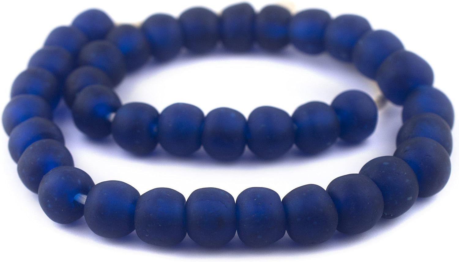 The Bead Chest African Recycled Glass Beads – Handmade in Ghana – Dark Sapphire 18mm Strand for Jewelry Making, Crafts, and Home Decor I Approximately 38 Beads