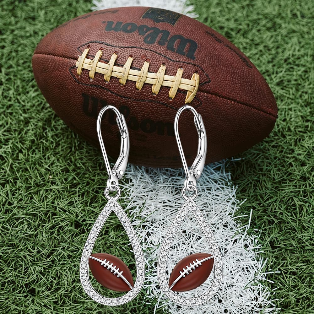 Football Earrings for Women 925 Sterling Silver Dangle Drop Football Earrings for Women Small Rugby Ball Earrings Gifts for Football Lovers - Image 4