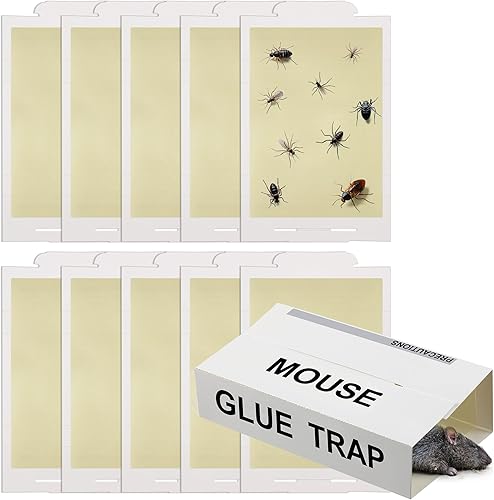 Qualirey Paquete de 10 trampas adhesivas para ratones, tablero de pegamento para mouse Pro Strength para interiores para el hogar, trampas de