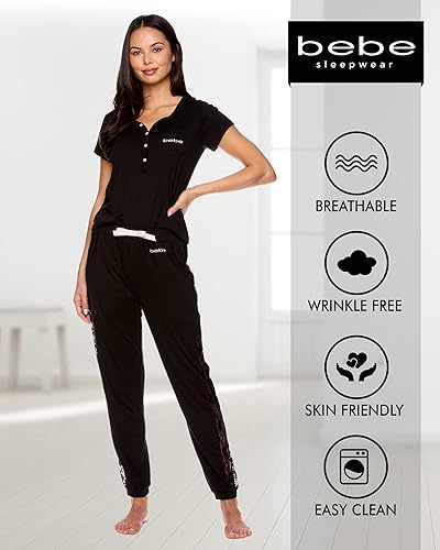 Miniatura 4 de bebe Conjunto de pijama para mujer, camisa de manga corta con pantalones de encaje para mujer