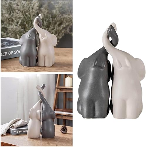 Miniatura 9 de Figuras de cerámica de elefante gris y blanco, arte de pie, artesanía para decoración del hogar, M