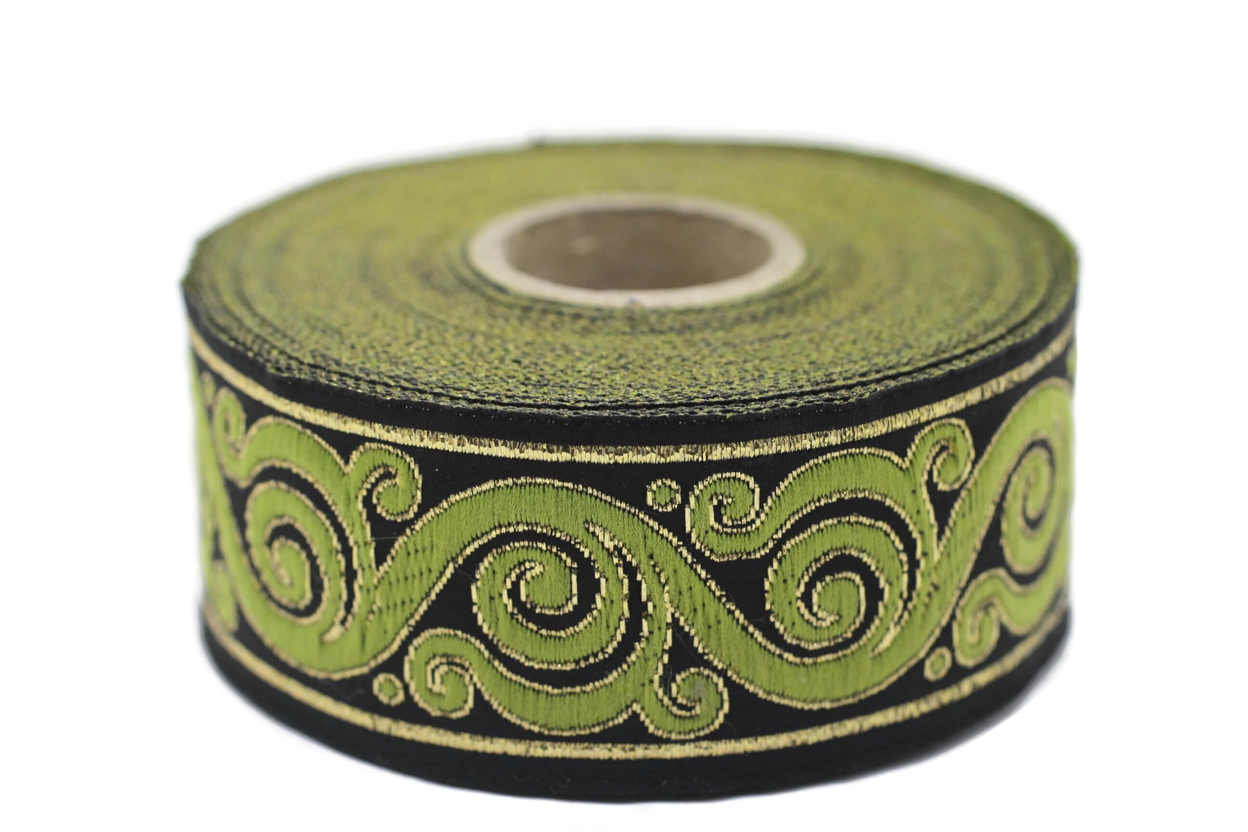 Ruban jacquard motif escargot celtique bicolore en bobine grand format de 9,9 mètres