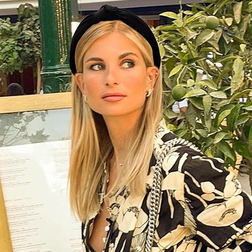 Miniatura 10 de VELSCRUN Paquete de 12 diademas de satén para mujer, diademas anchas antideslizantes con nudos, accesorios de peinado para el cabello, bandas para