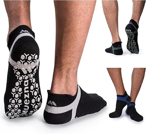 Muezna Calcetines de yoga antideslizantes para hombre, para pilates, barras, Bikram Fitness Hospital con puños