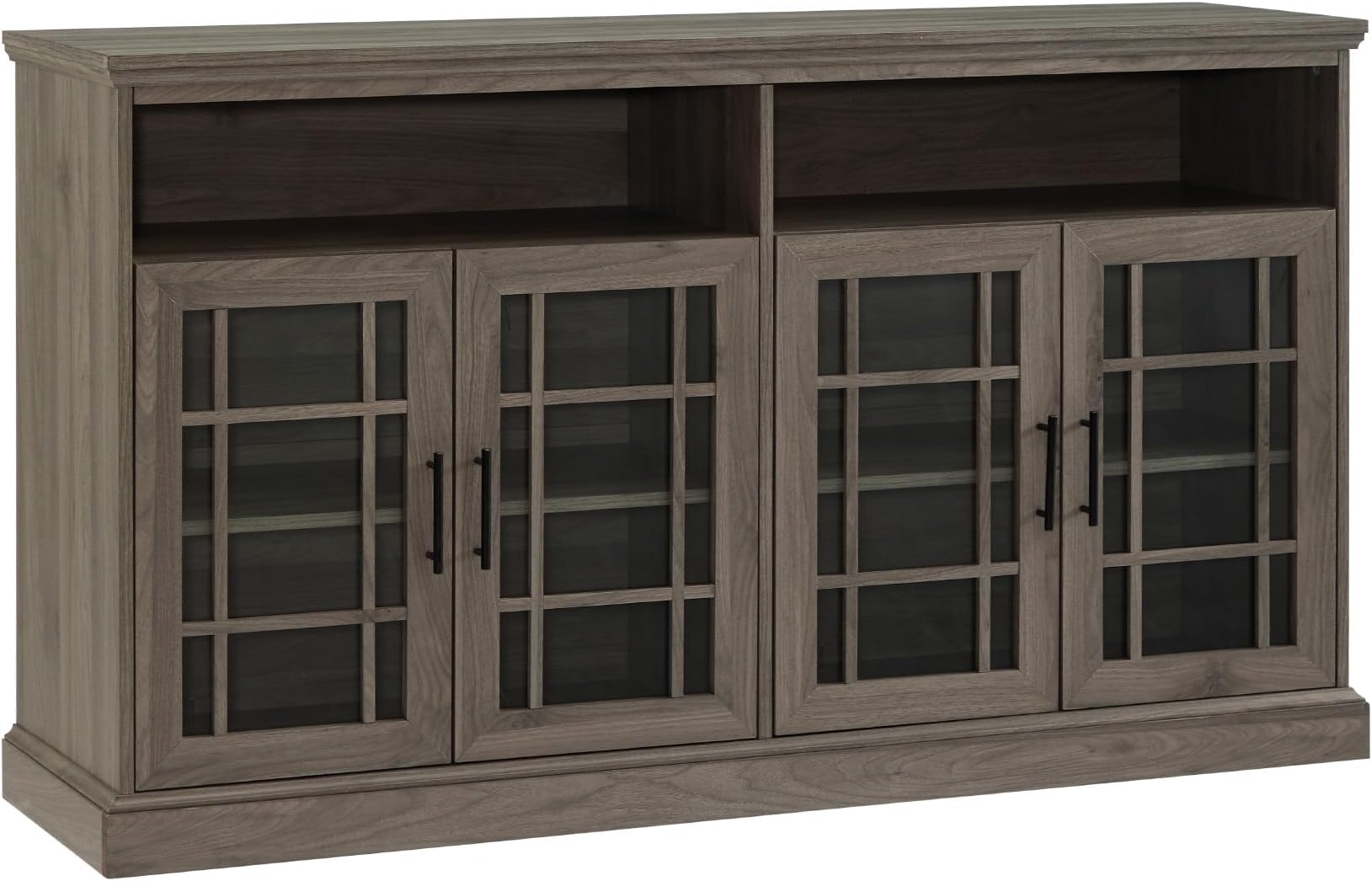 Walker Edison Classic Glass Door Universal TV Stand for TV's up to 64" Flat Screen Living Room Storage Cabinet Doors and Shelves Entertainment Center, 58 Inch, Slate Grey